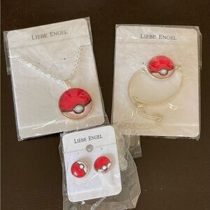 Pokémon ball fashion costume jewelry set new necklace earrings bracelet set